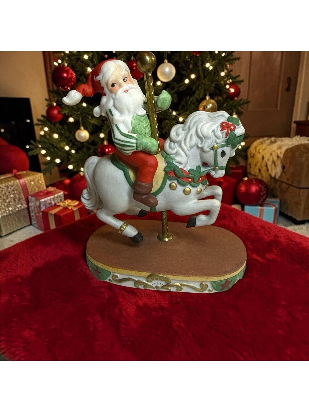 SCHMID 1986 Christmas Santa Claus SRI LANKA Carousel Horse on Stand